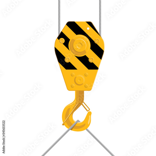 Industrial construction crane hook isolated on white background.