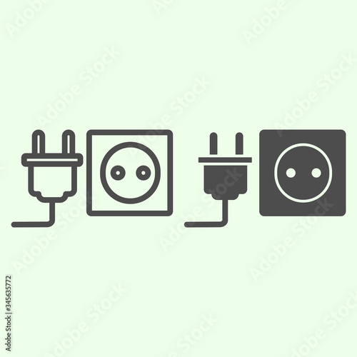 Socket with plug line and solid icon. Unplugged cable from Jack socket outline style pictogram on white background. Real estate and apartment signs for mobile concept and web design. Vector graphics.