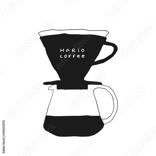 Pour-over coffee illustration. Coffee alternative hand drawing. Cafe spot illustration. Coffee line art