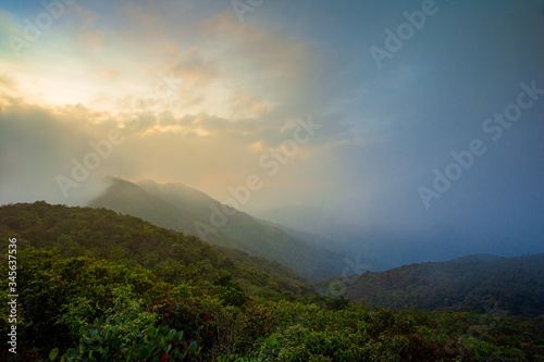 Mountain photo Morning sun Thailand View on the top of the hill with beautiful sunsets. Nakhon Si Thammarat Chawang District