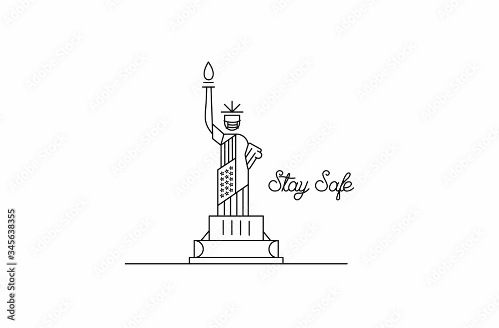 USA Statue of Liberty Landmark. Stay Safe Patriotic America vector illustration USA Statue of Liberty Landmark. Stay Safe Patriotic America vector illustration