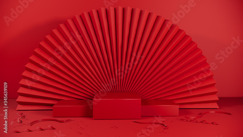 cosmetics  stand and gift in red background 3d rendering design