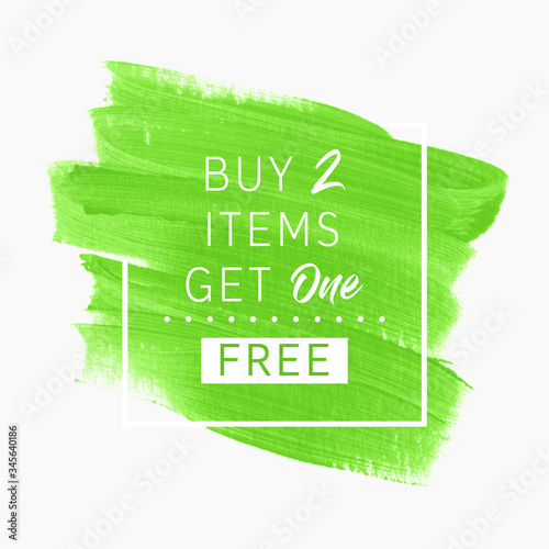 Buy 2 Get 1 Free sale text over watercolor art brush paint abstract texture background vector illustration. Perfect acrylic design for a shop and sale banners.