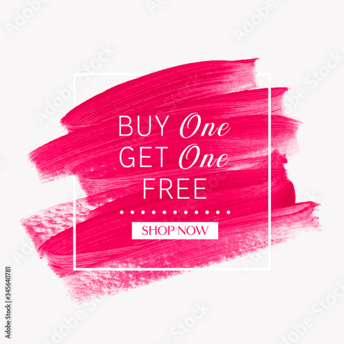 Buy 1 Get 1 Free. Sale sign over art brush paint stroke abstract texture background vector. Perfect acrylic design for a shop and sale banners.