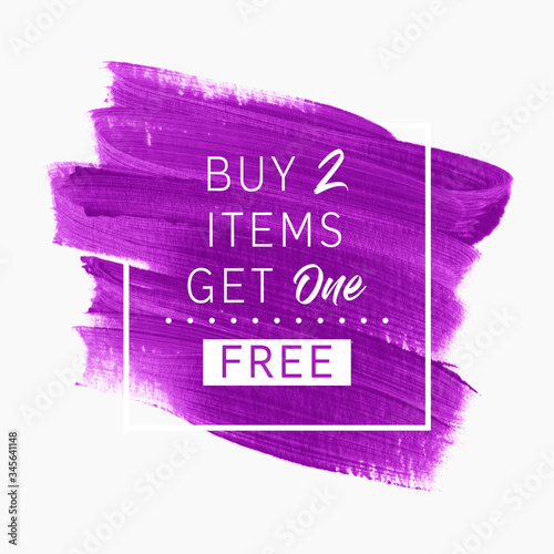 Buy 2 Get 1 Free sale text over watercolor art brush paint abstract texture background vector illustration. Perfect acrylic design for a shop and sale banners.