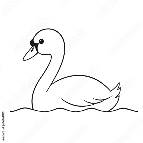 Coloring page with a cute swan. Vector Illustration.