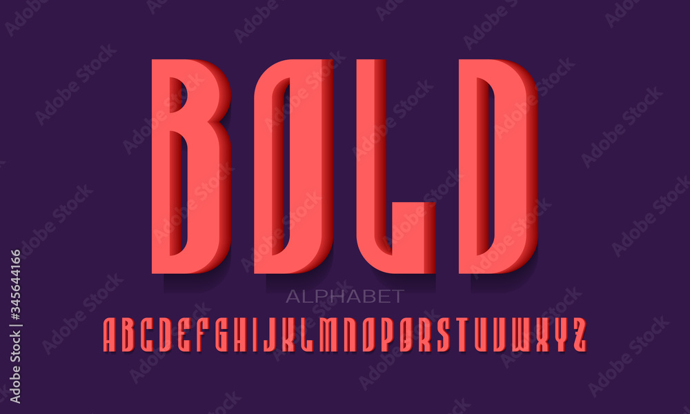 Bold alphabet of red 3d letters. Volumetric display font. Isolated english alphabet.