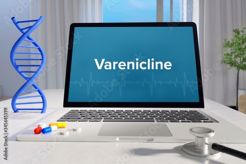 Varenicline – Medicine/health. Computer in the office with term on the screen. Science/healthcare photo