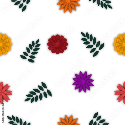 seamless pattern of paper cut floral elements