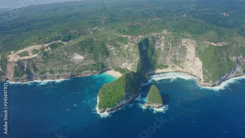 Aerial view at blue ocean and Nusa Penida island at sunny day, Bali, Indonesia