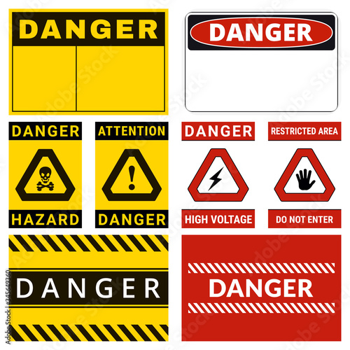 Danger. Safety Labels with Ability to Replace Text You Need. Various Embodiments Safety Banners. Vector