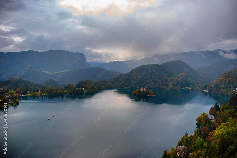The beautiful mountain setting of Lake Bled in Slovenia