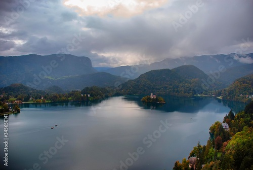 The beautiful mountain setting of Lake Bled in Slovenia