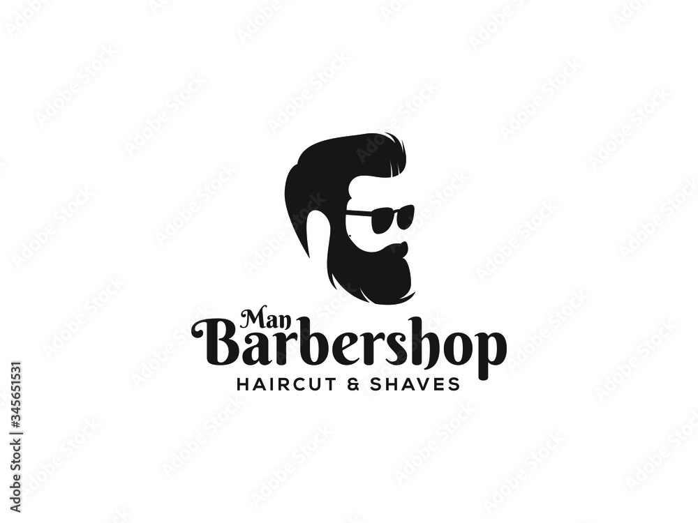 Fototapeta premium Barbershop logo design, man with beard vector illustration