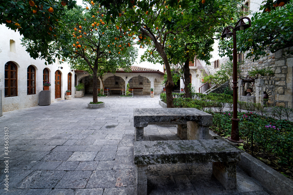 The Catholic Church in the center of Antioch, which is on the same street as the mosque, Brotherhood of religions, adhan and Bell The Catholic Church in the center of Antioch, which is on the same street as the mosque, Brotherhood of religions, adhan and Bell