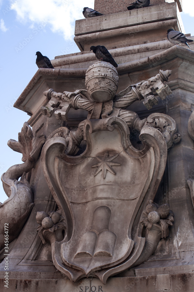 Rome, sculptures of the fountain in the square near the temple of all the Gods - the Pantheon