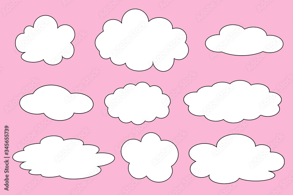 Set of different clouds on pink background illustration Set of different clouds on pink background illustration