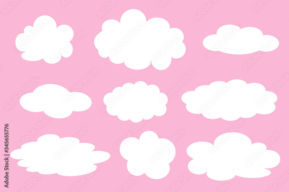 Set of different clouds on pink background illustration