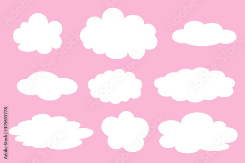 Set of different clouds on pink background illustration