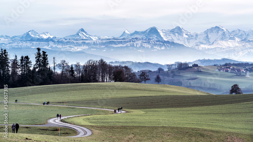 berner Alpen, Panorama Gurten Kulm, Hausberg der Stadt Bern, Schweiz