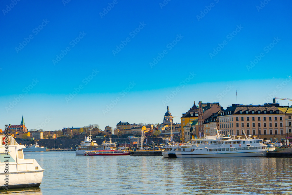 View of Sodermalm (central district). Stockholm capital of Sweden. Lakeside panorama. Travel photo.