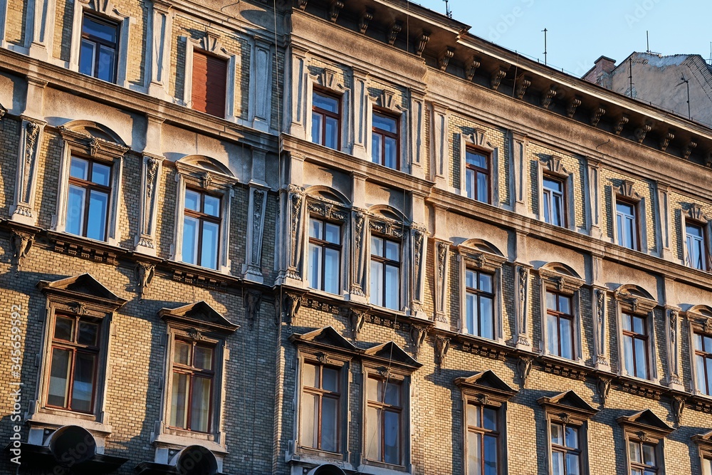 Townhouse building facade in an old district, Budapest