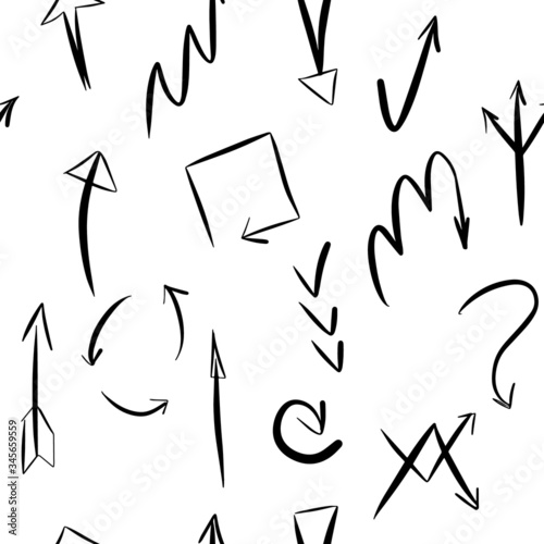 Seamless pattern of various vector icons with hand-drawn arrows. Arrow design sketch for Wallpaper  textiles  covers and other finishing materials.