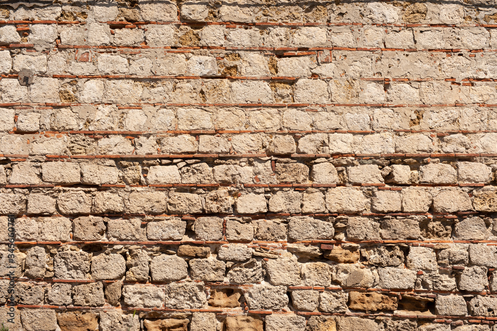Old wall made of worn bricks Real background Old wall made of worn bricks Real background