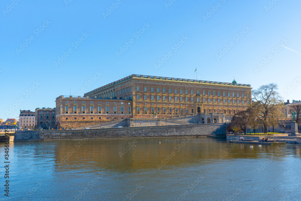 The royal palace in Stockholm. Riverside view. Swedish capital