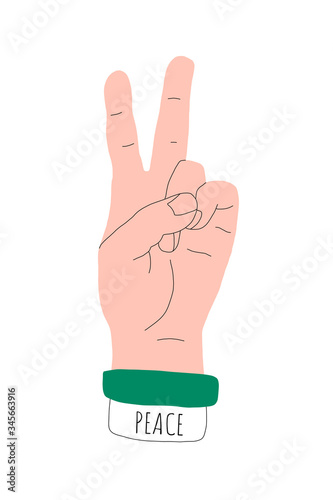 Illustration of a cartoon hand giving a peace sign. Eps 10 Vector.