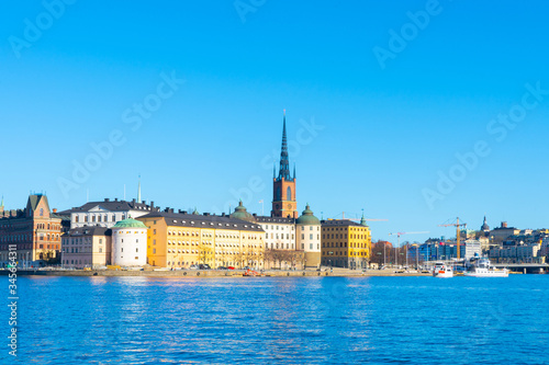 View of the old town (gamla stan). Stockholm capital of Sweden. Lakeside panorama. Travel photo. © Viktoras