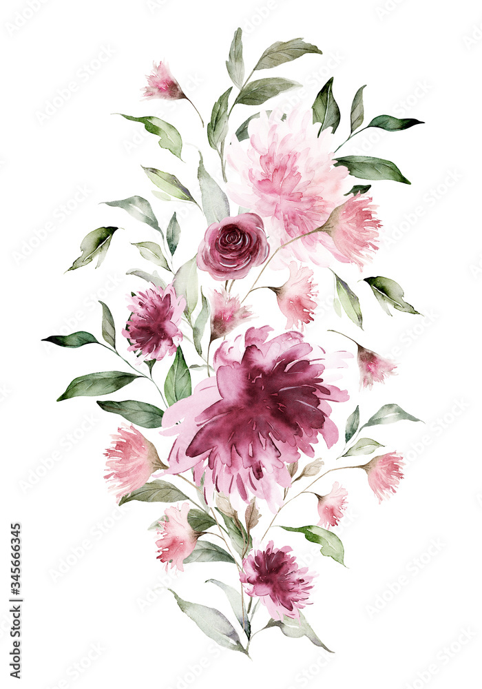 Greeting card with watercolor flowers handmade.