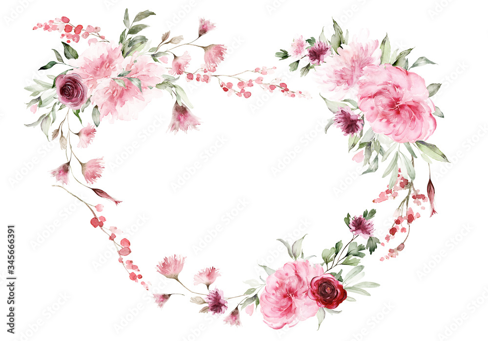 Fototapeta premium Greeting card with watercolor flowers handmade.