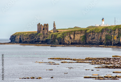 Noss Head Lighthouse and Castle Sinclair Girnigoe photo