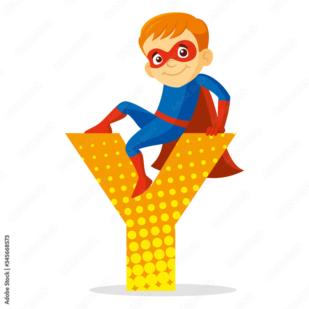 ABC Letter Y Superhero Boy Cartoon character Vector illustration Stock ...