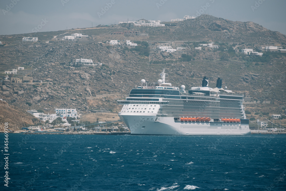 Cruise ship in the sea. Greece. Closed season 2020. 