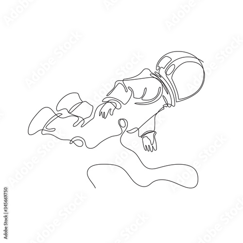 Astronaut flies in space. Astronomy. One line drawing.
