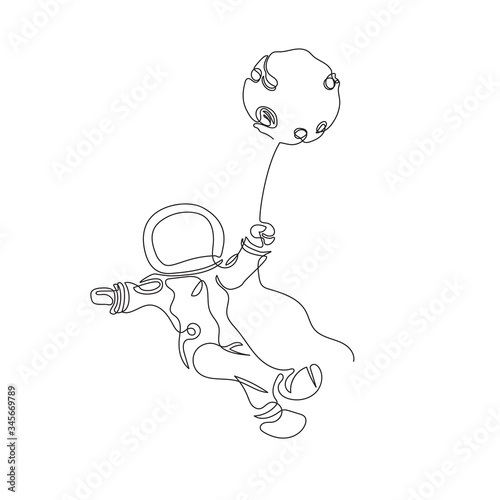 Astronaut flies in space. Astronomy. One line drawing.