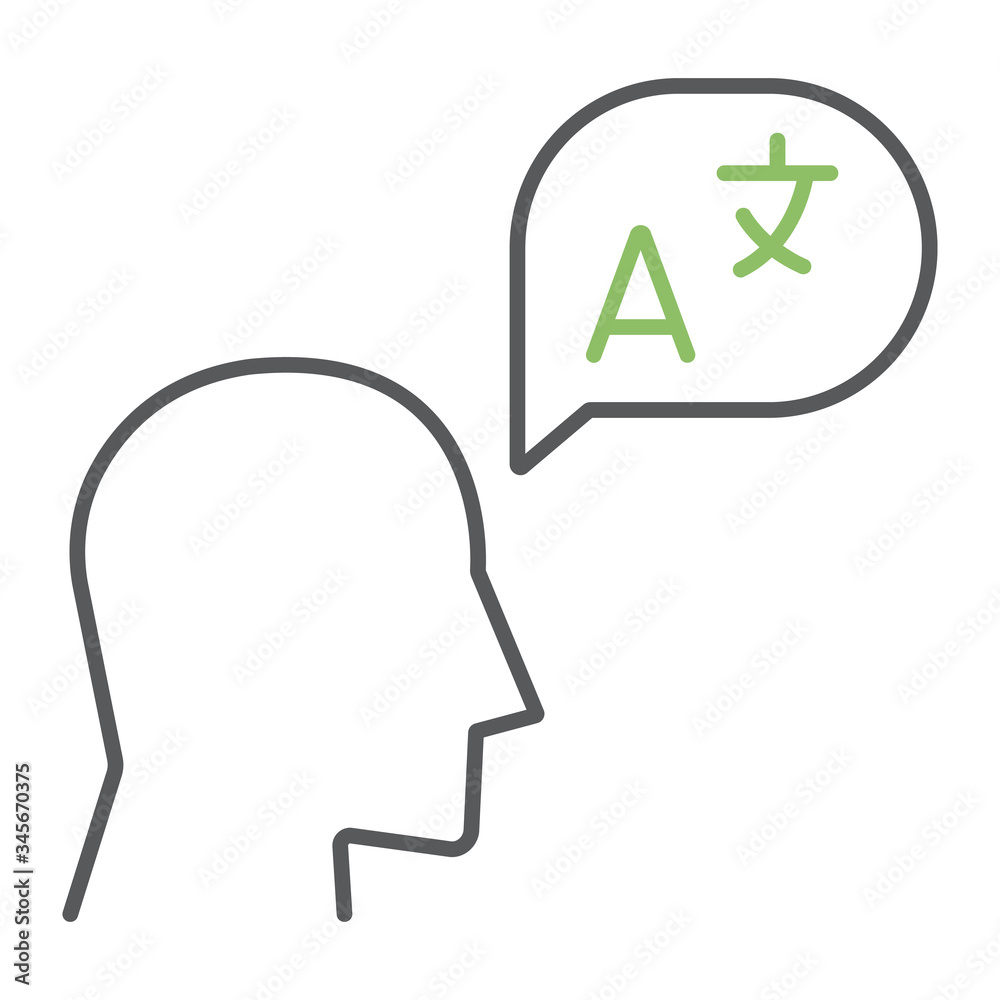 Language learning color line icon, education and school, translation sign vector graphics, a linear icon on a white background, eps 10. Language learning color line icon, education and school, translation sign vector graphics, a linear icon on a white background, eps 10.