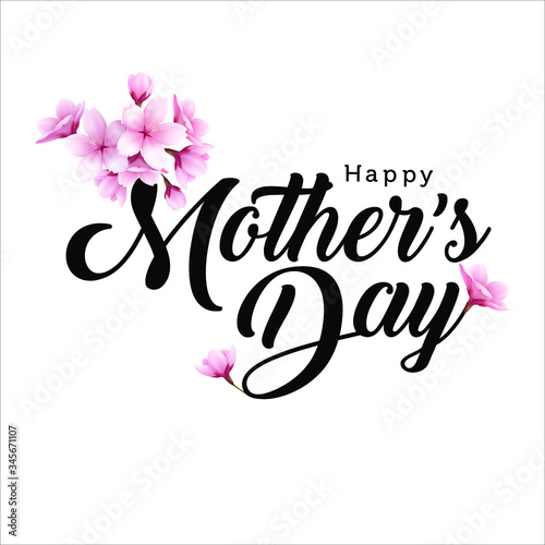 Happy Mothers day greetings card.Happy Mother's Day Calligraphy with cherry blossom flower.