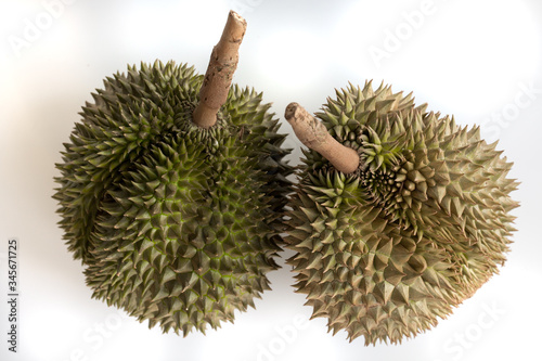 Top view close up of Durians on white background