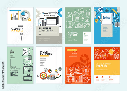 Set of brochure, annual report, business plan cover design templates. Vector illustrations for business presentation, business paper, corporate document, flyer and marketing material.