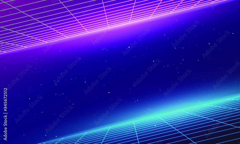 Galaxy Background with 3D grids and neon bright lights inspired by