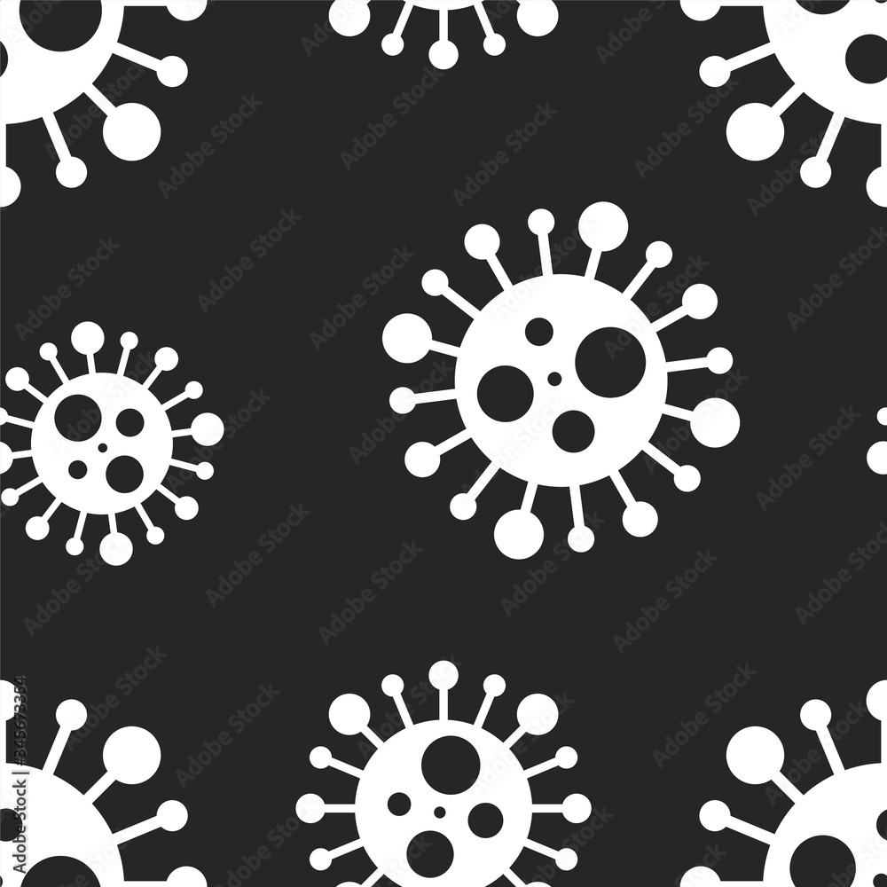 Vector seamless virus pattern. Cartoon black and white cell design. Artistic endless bacteria background. Coronavirus, covid-19, ncov simple print