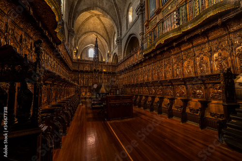 Wood choir in Zamora medieval Cathedral, Spain