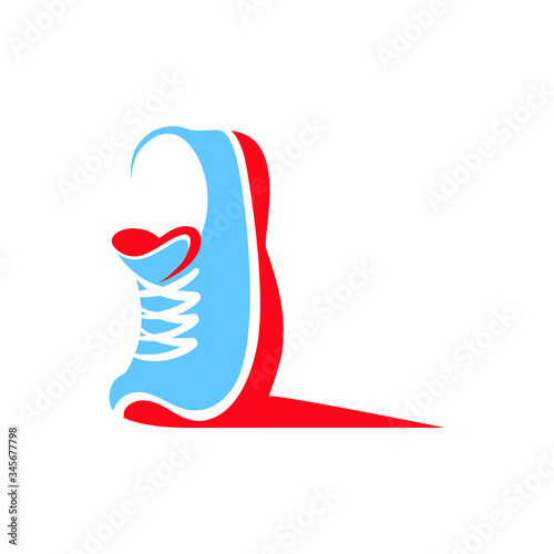 Running shoe and a heart symbol on white backdrop. Design element