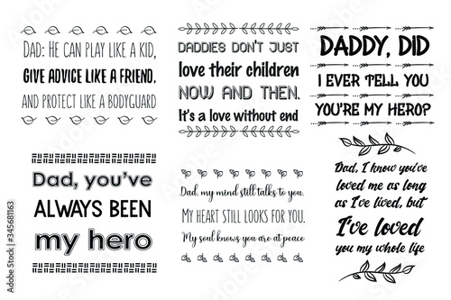 Father's day, Dad, children Quotes Sayings vector set