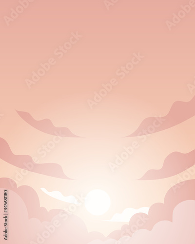 Sunset sky with sun. Vector illustration.