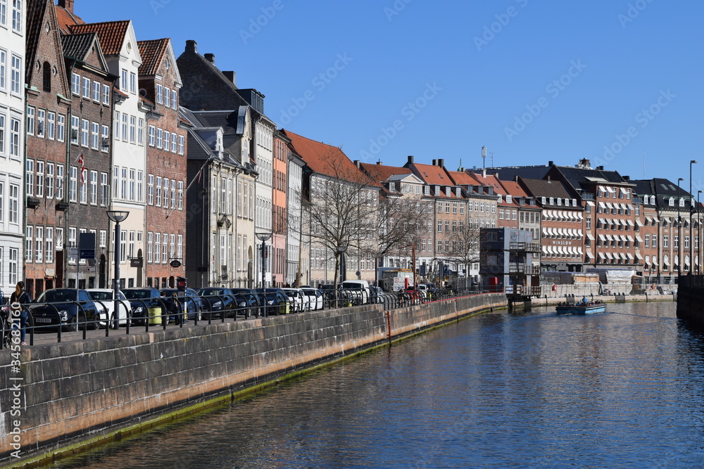 Beautiful view Copenhagen city canals in Denmark 