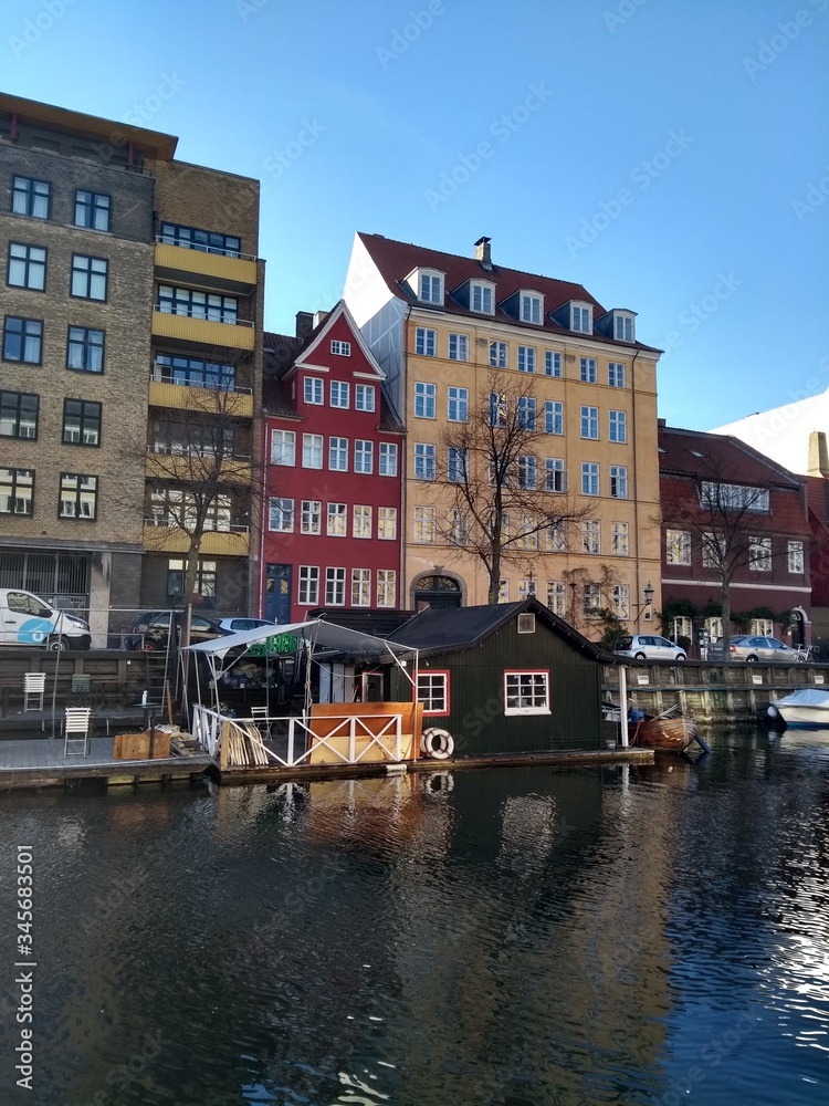 Naklejka premium Beautiful view Copenhagen city canals in Denmark 